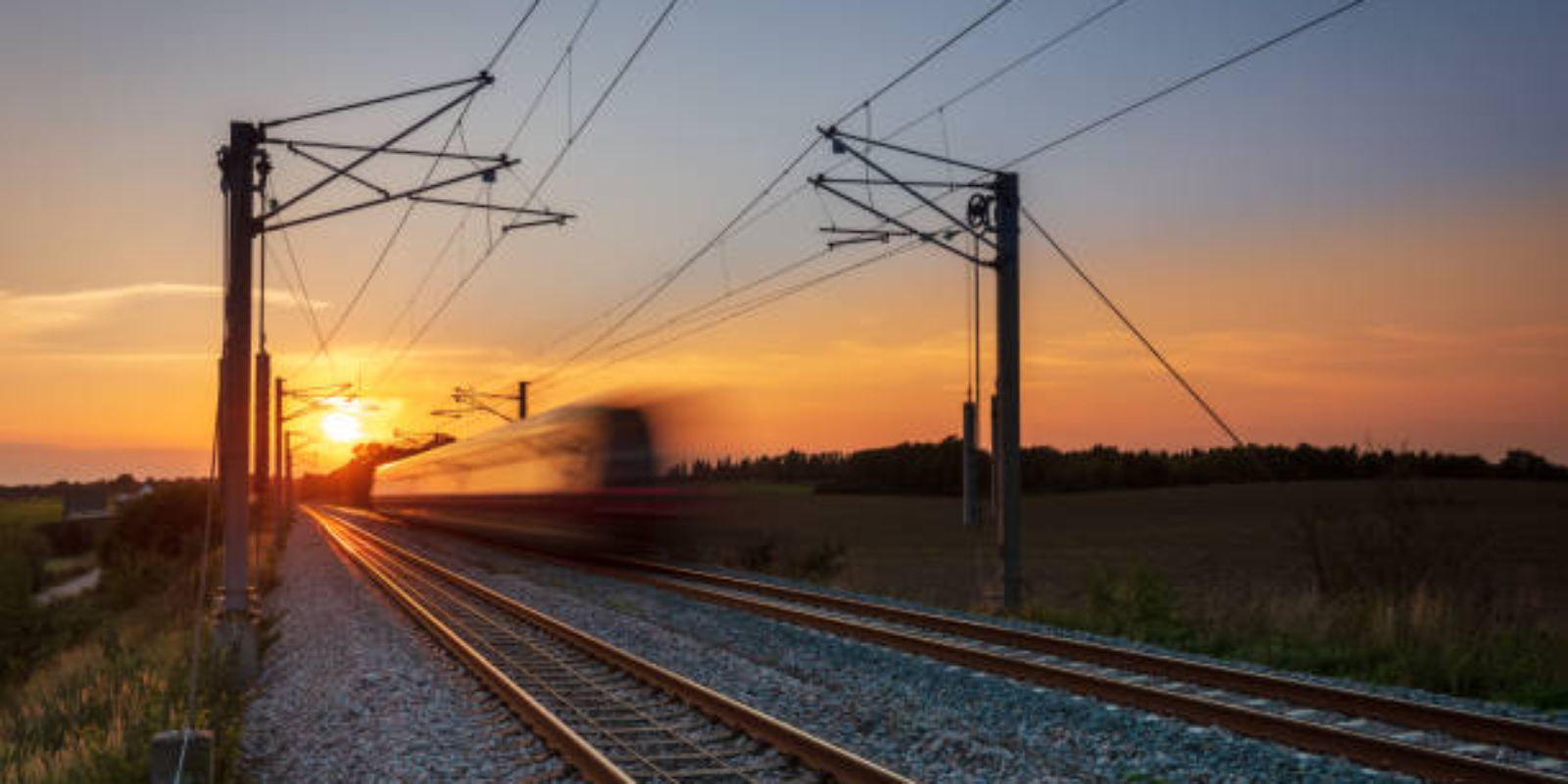 A local commuter train at sunset outside Copenhagen